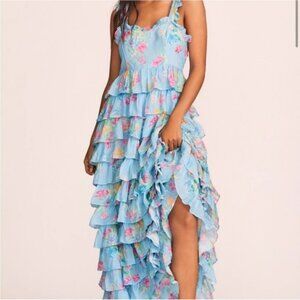 LoveShackFancy Women’s Idra Maxi Dress in Sky Lullaby Blue Sz 4